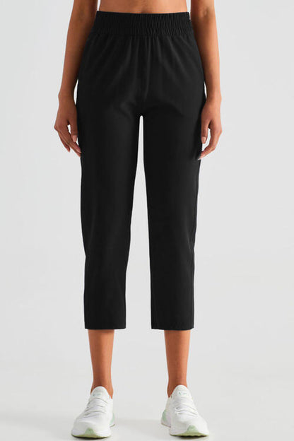 Elastic Waist Cropped Sports Pants