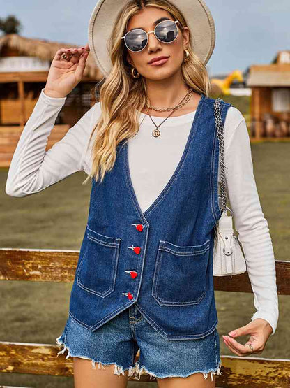 Gilet en jean boutonné cœur