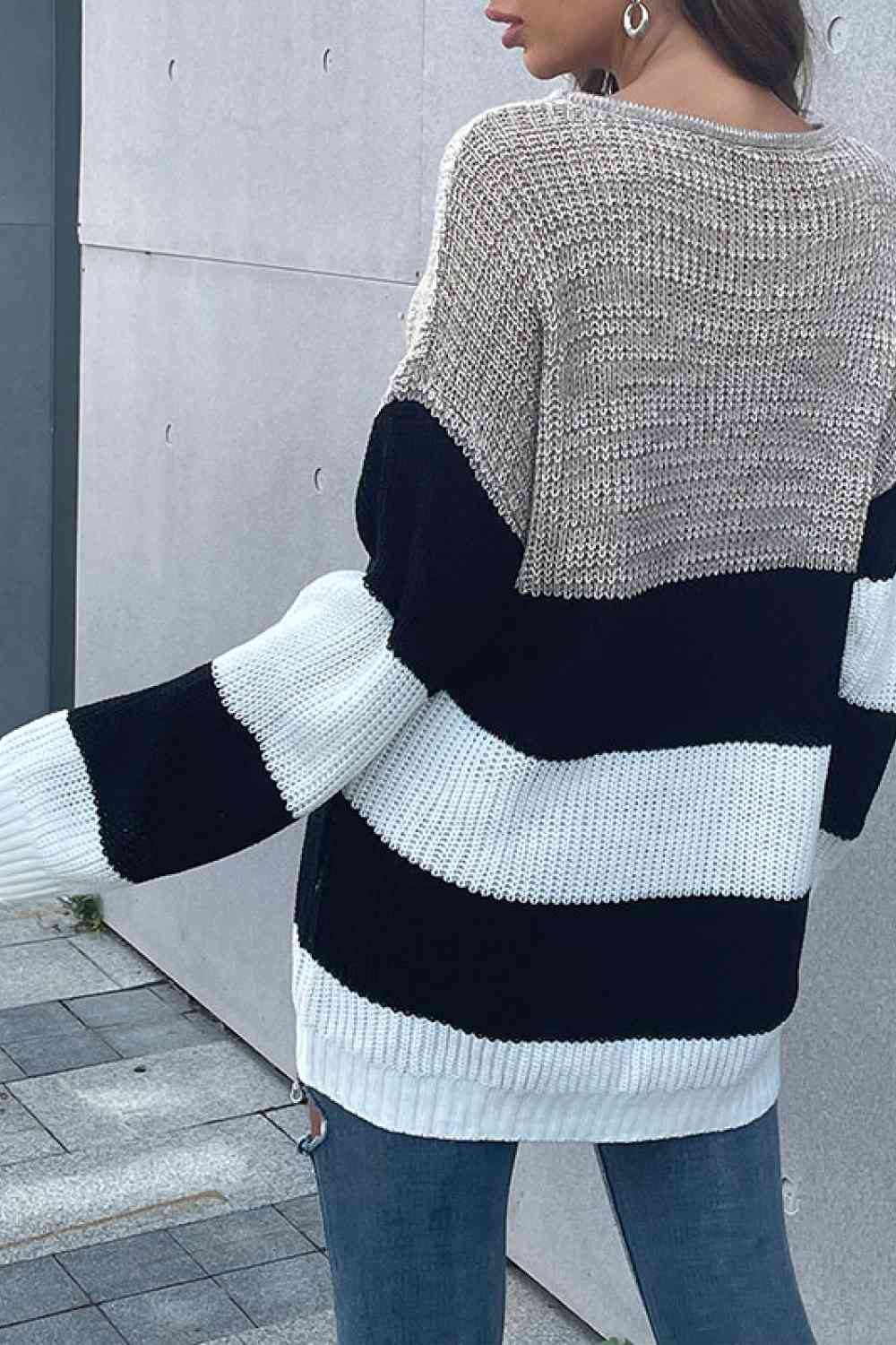 Color Block Striped Long Sleeve Sweater