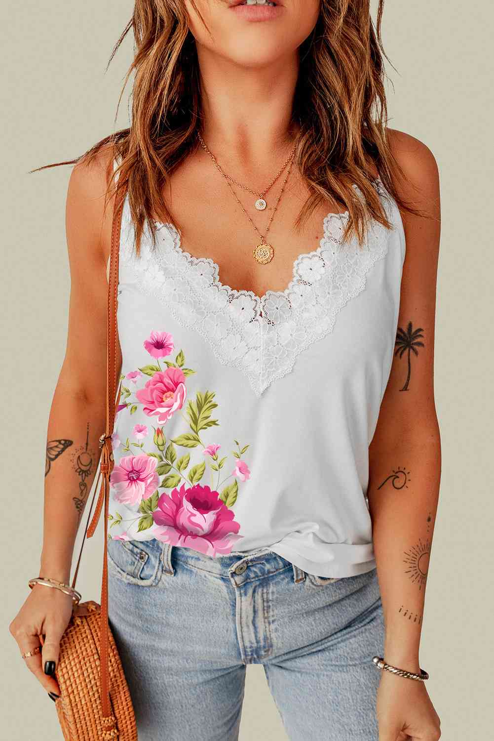 Camisola con detalle de encaje festoneado floral