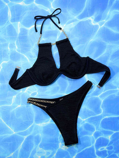 Ensemble de bikini deux pièces à détail chaîne et col licou