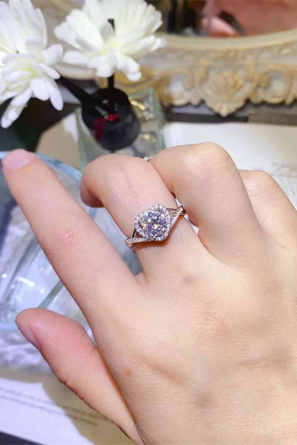 Bague coeur en argent sterling 925 moissanite adorée de 1 carat