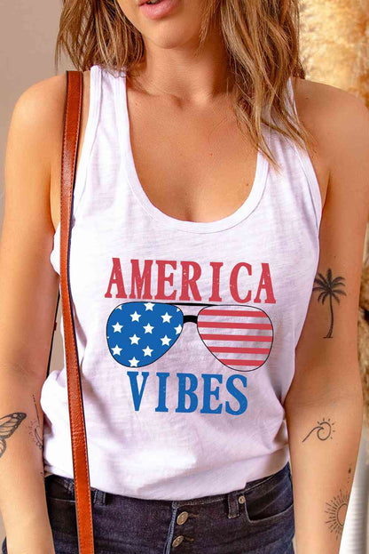 Camiseta sin mangas con cuello redondo y gráfico AMERICA VIBES