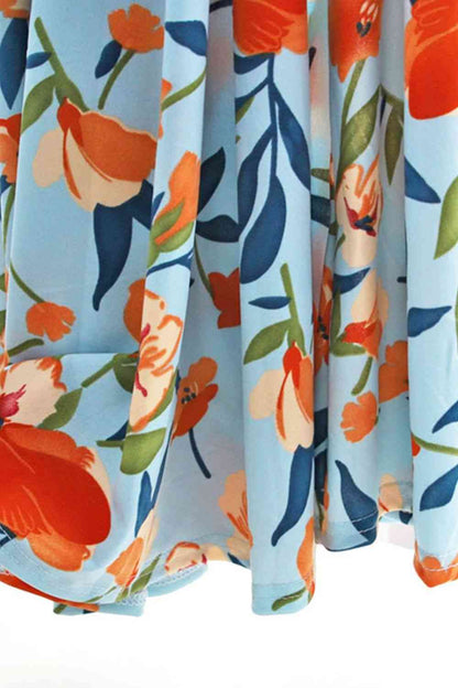 Robe Florale à Col Surplis et Manches Flutter de Grande Taille