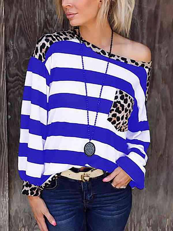 Striped Leopard Long Sleeves Top