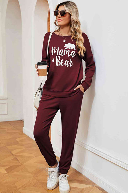 Conjunto de sudadera y pantalón deportivo con gráfico MAMA BEAR