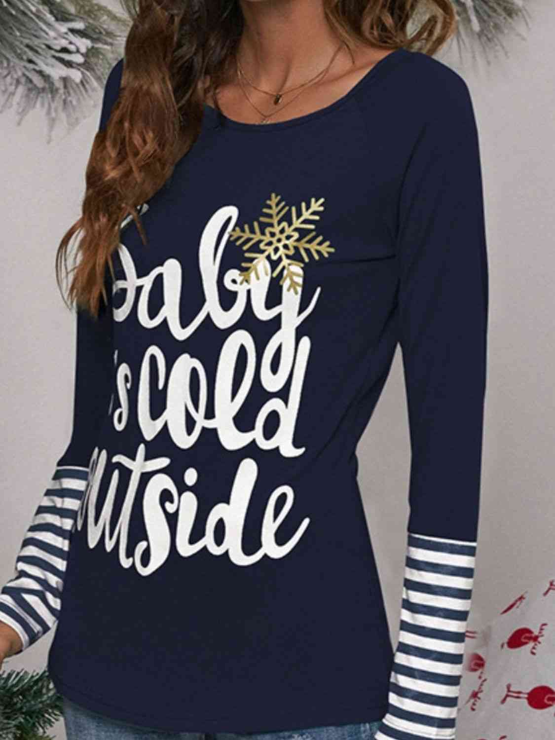 Slogan Graphic Striped Long Sleeve T-Shirt