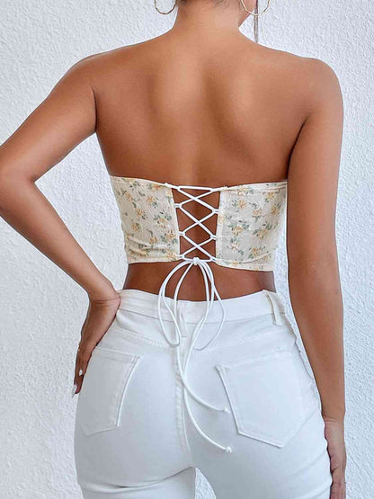 Bustier sin tirantes con cordones florales