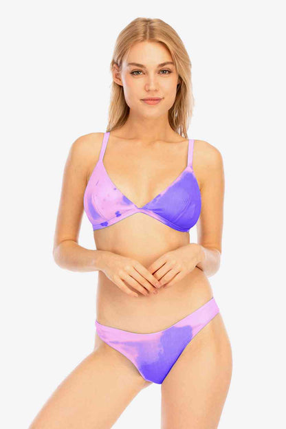 Conjunto de bikini con tira ajustable y efecto tie-dye