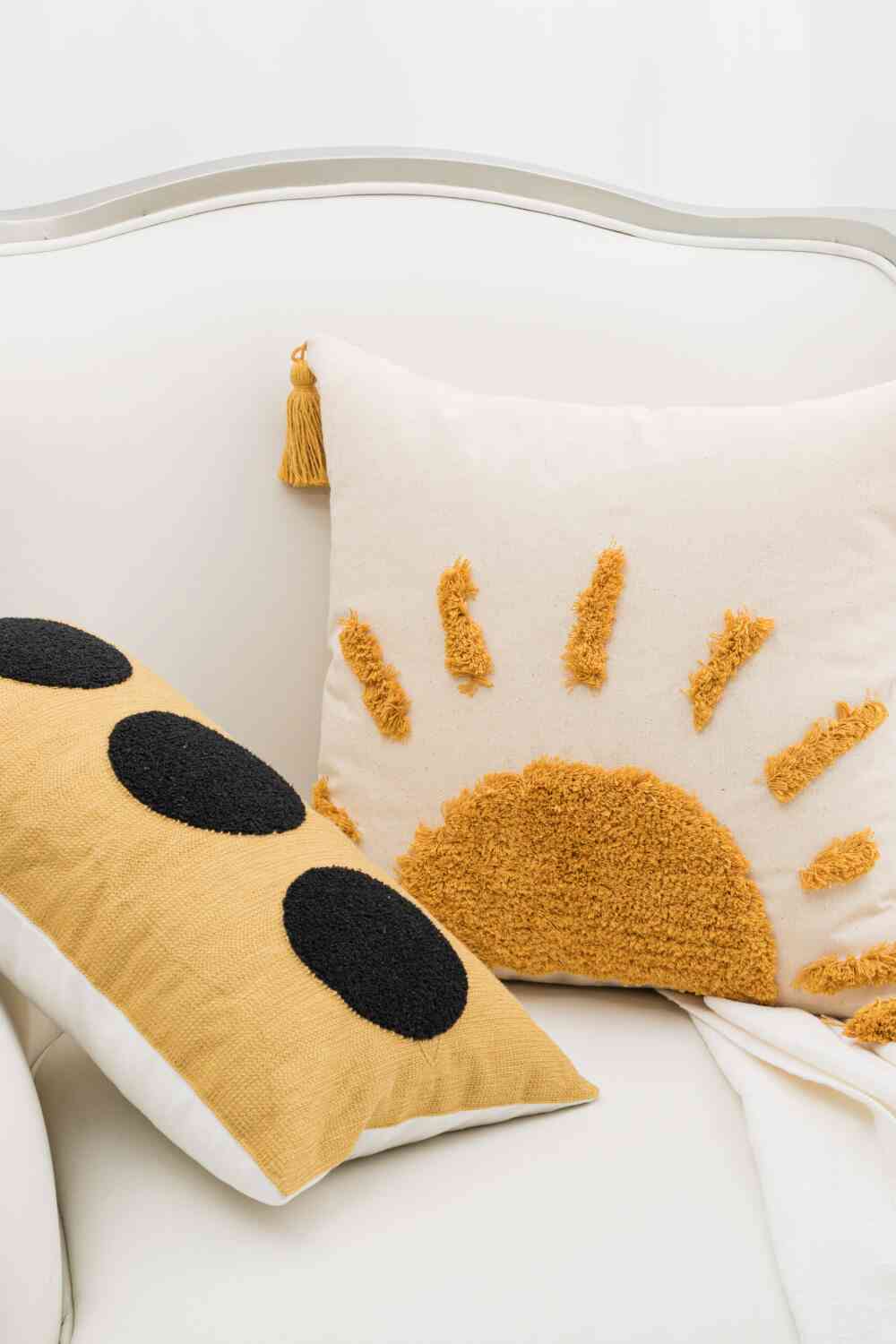 Funda de almohada decorativa con borla y gráfico de sol