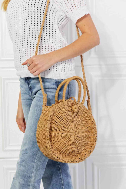 Justin Taylor Feeling Cute Rounded Rattan Handbag in Camel