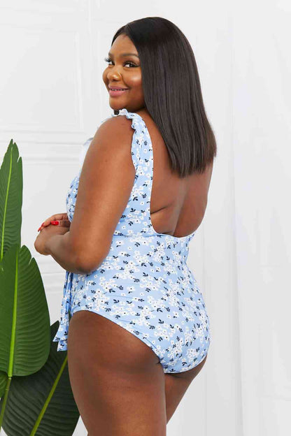 Marina West Swim - Une pièce flottante sur volants - Taille complète - Bleu fleuri