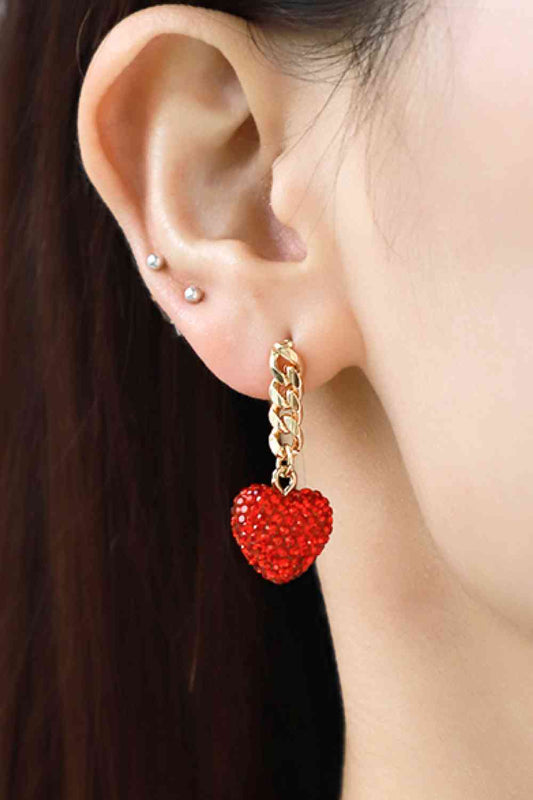 Boucles d'oreilles pendantes chaîne cœur strass