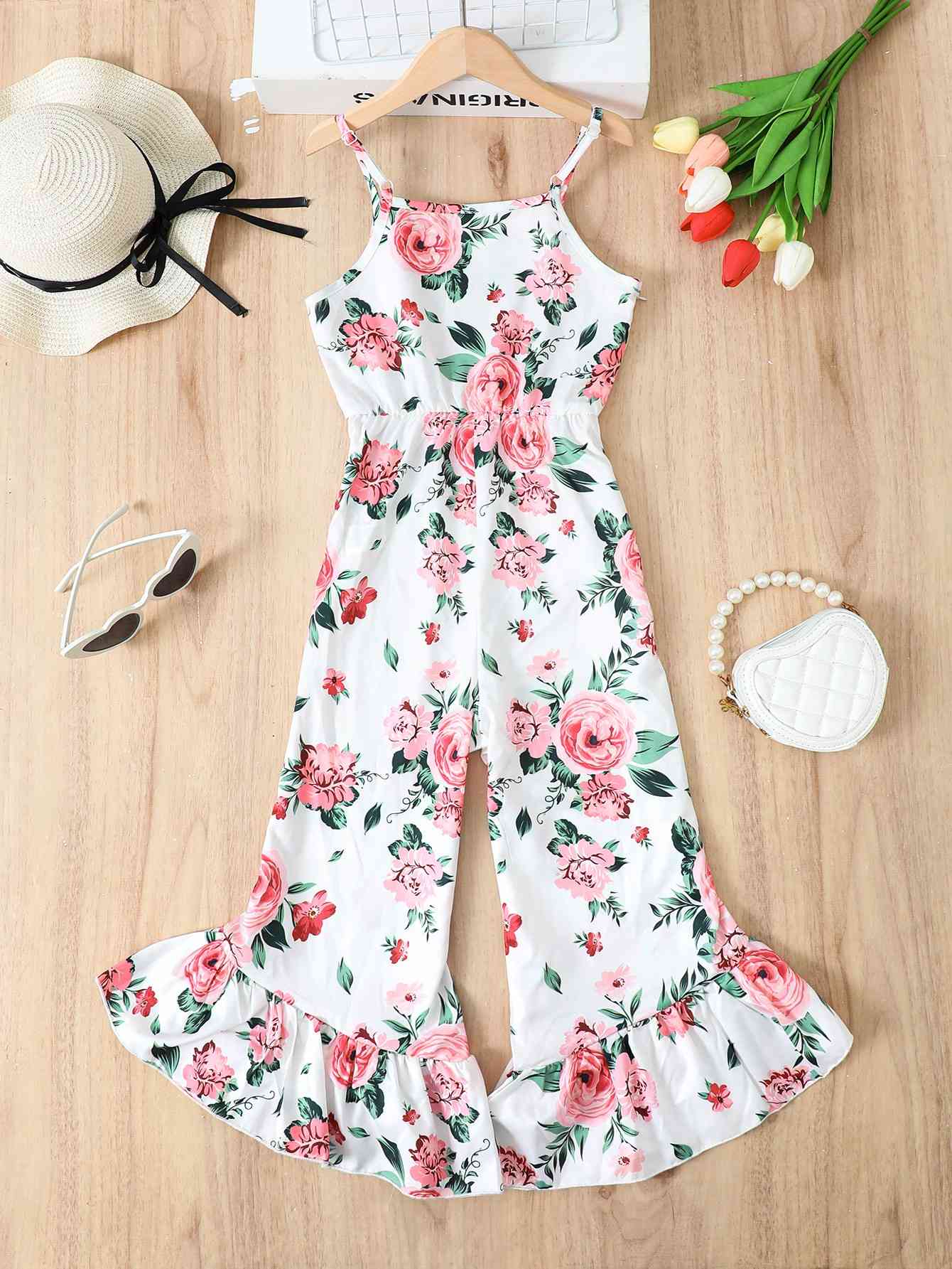 Floral Spaghetti Strap Flare Leg Jumpsuit