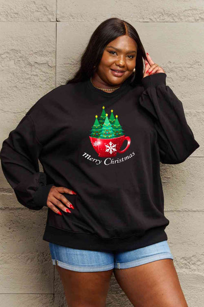 Simply Love Sweat-shirt graphique JOYEUX NOËL pleine taille