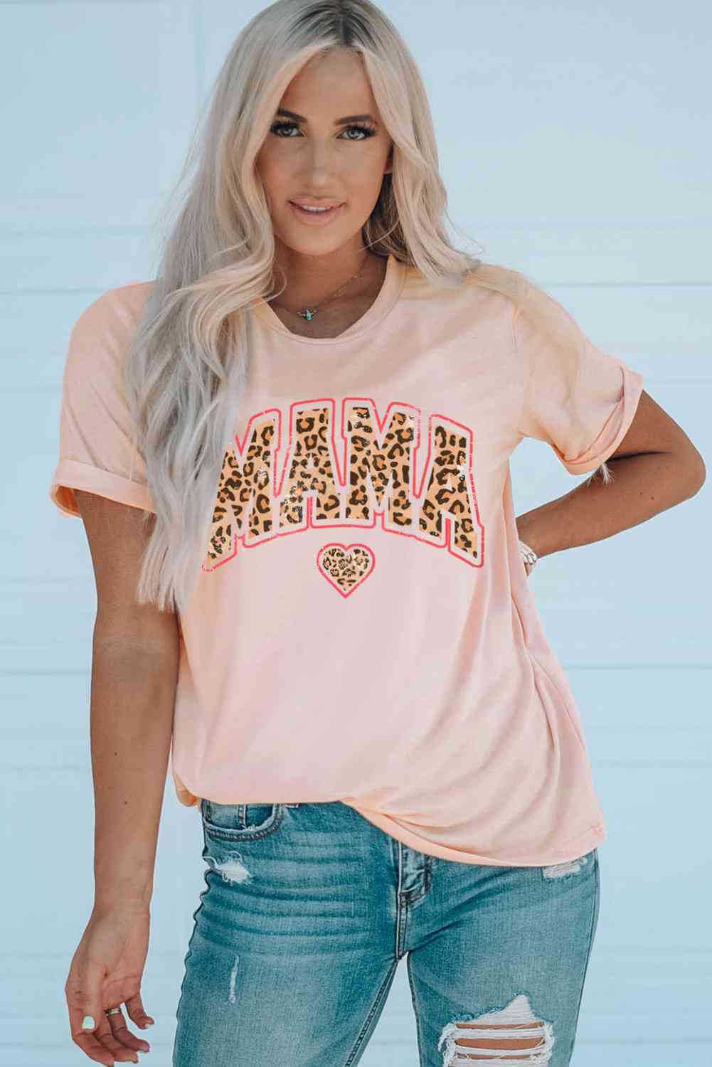 MAMA Heart Graphic Round Neck Tee