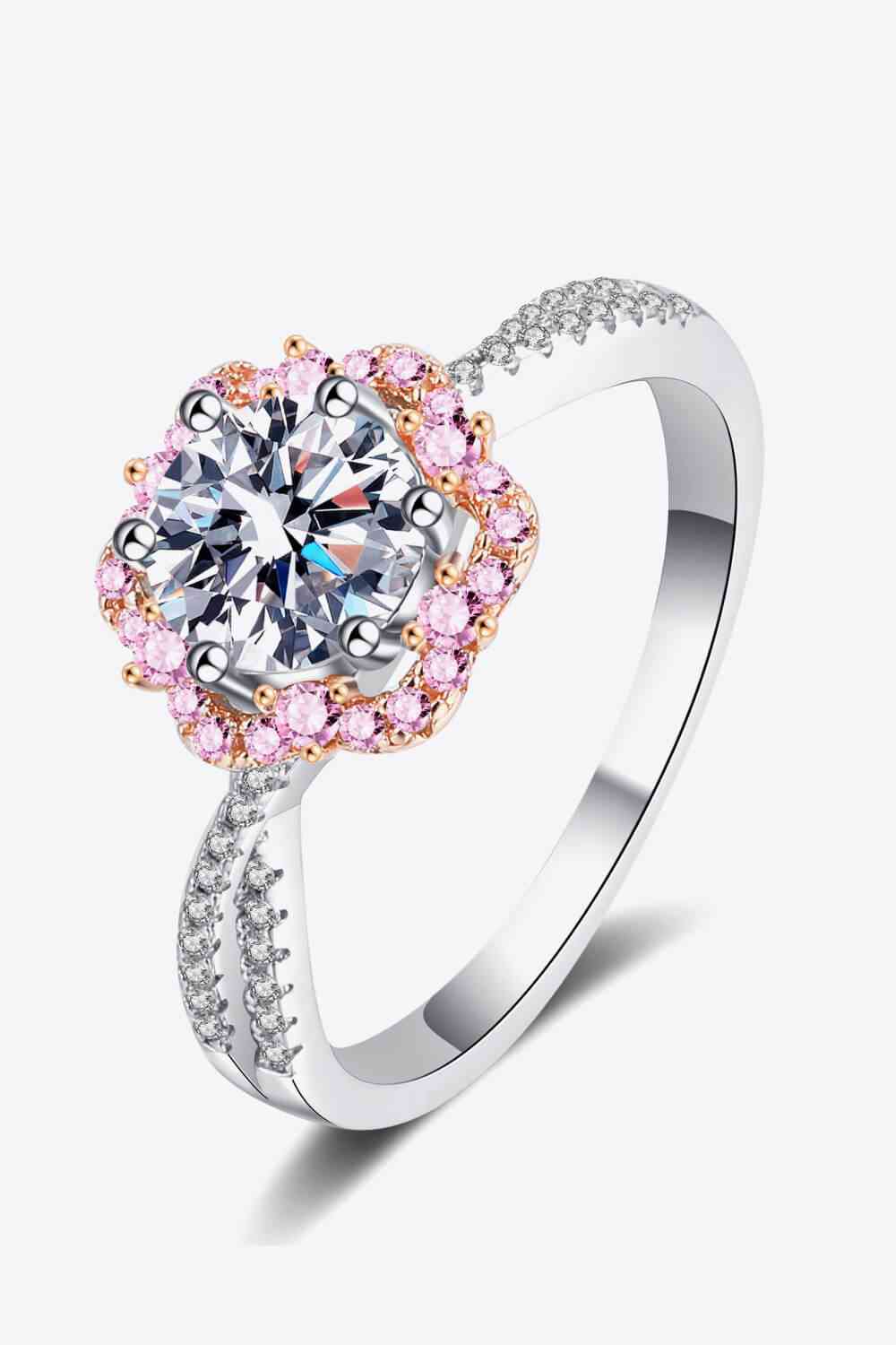 Bague croisée en forme de fleur moissanite 1 carat