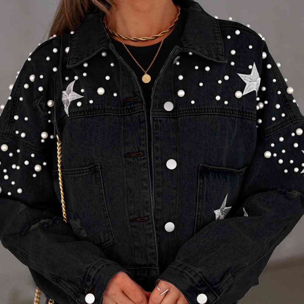 Veste en jean à détails de perles