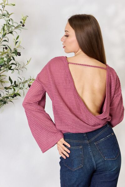 Culture Code Blusa de manga larga con cuello redondo y punto tipo gofre de tamaño completo