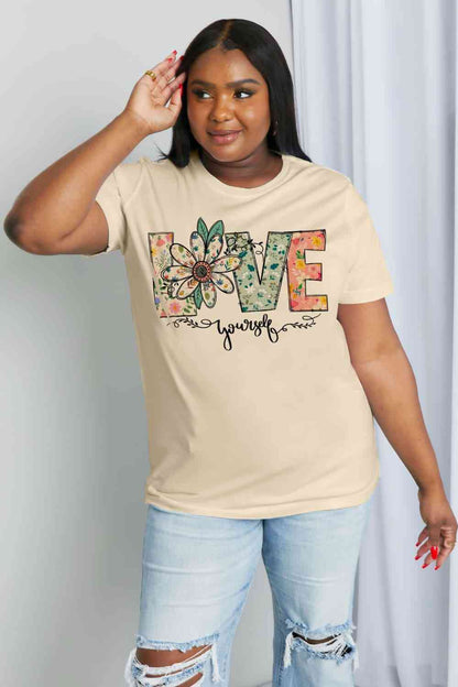 Simply Love T-shirt en coton graphique LOVE YOURSELF pleine taille