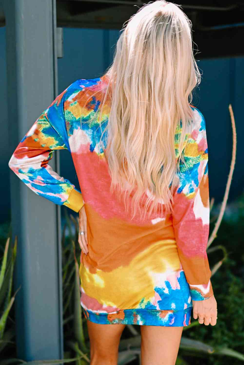 Robe à manches longues tie-dye multicolore