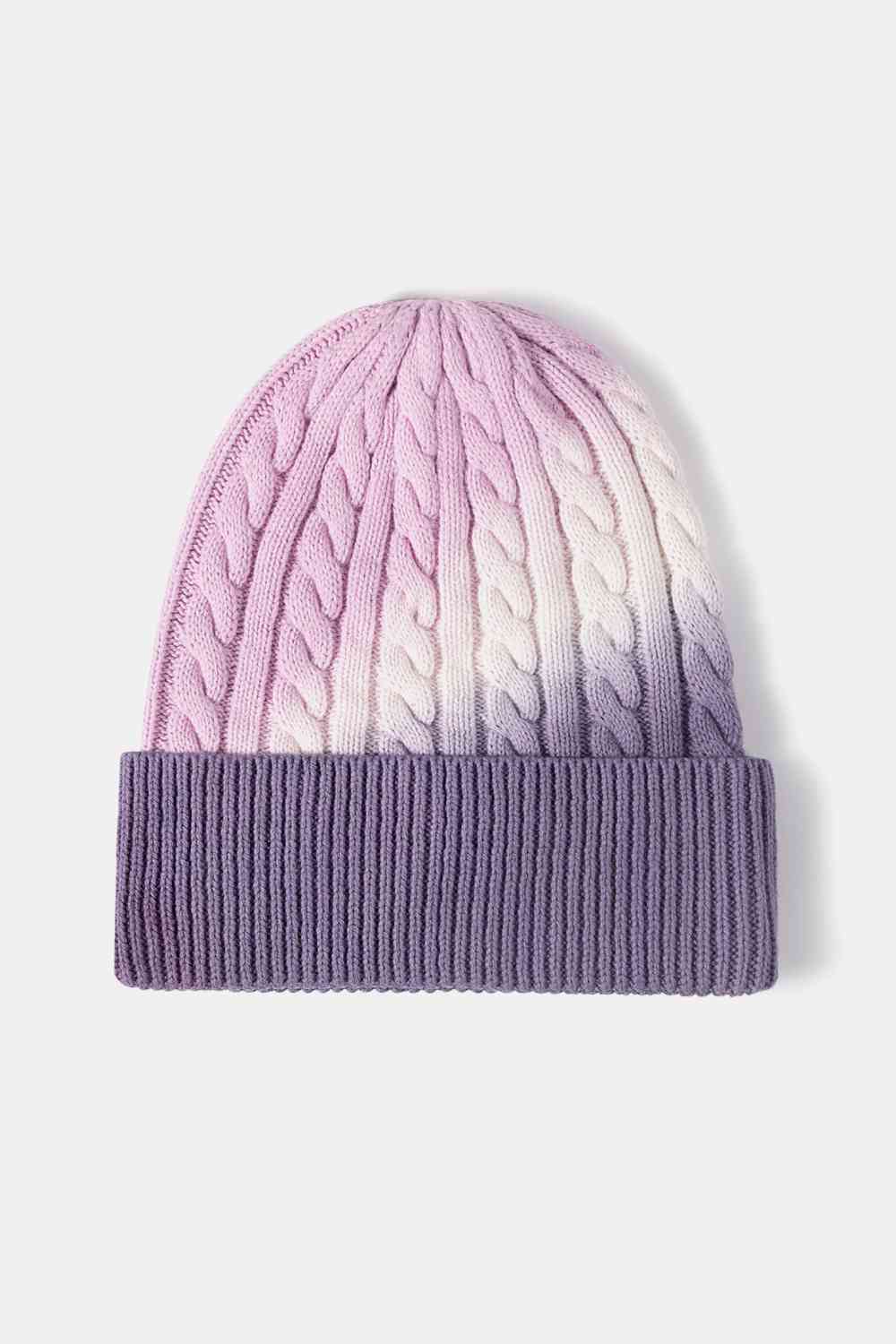 Bonnet à revers en tricot torsadé teint par nœuds contrasté