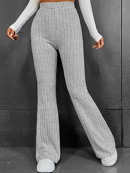 Ribbed High Waist Flare Bootcut Pants