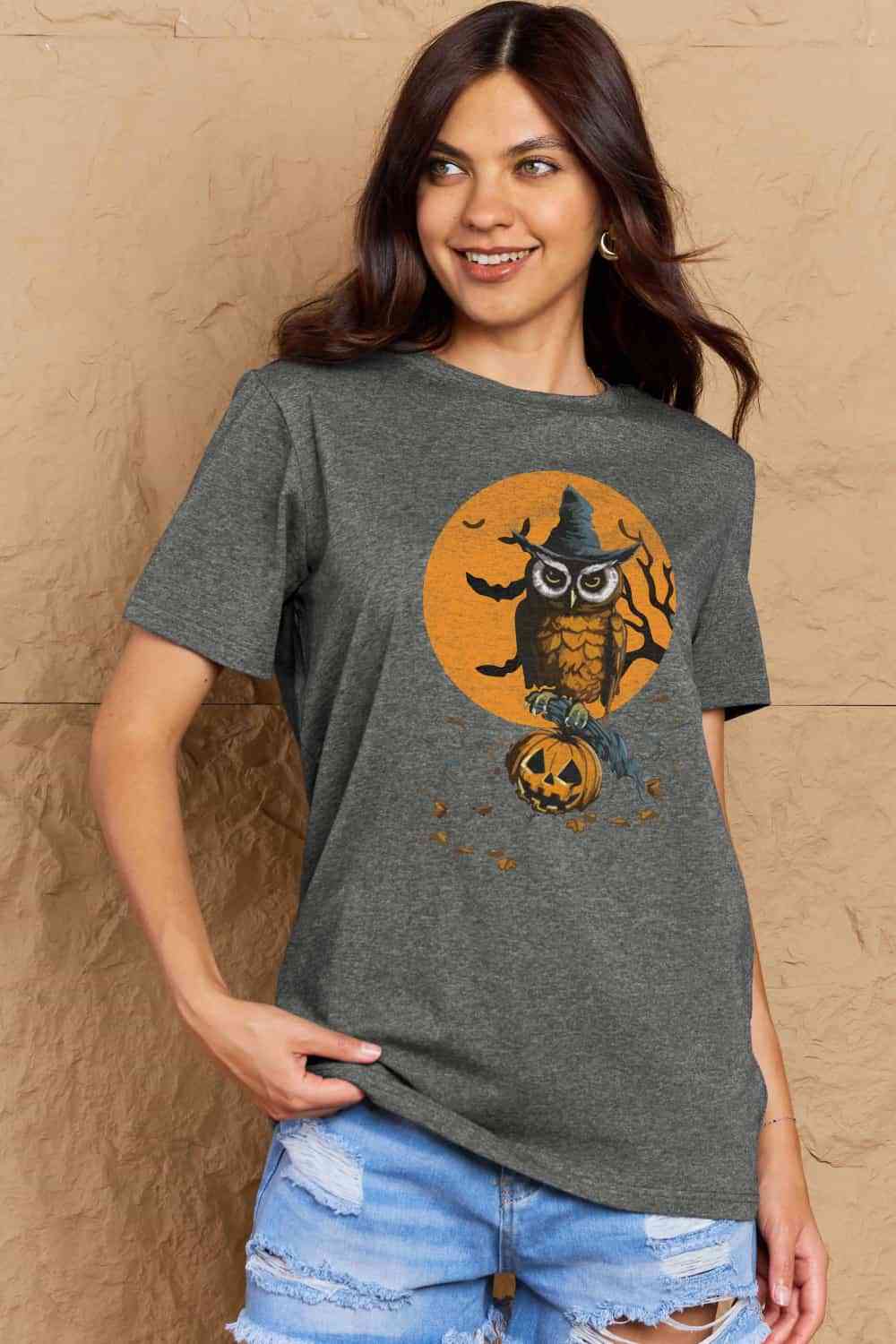 Camiseta de algodón con estampado de tema Holloween de tamaño completo de Simply Love