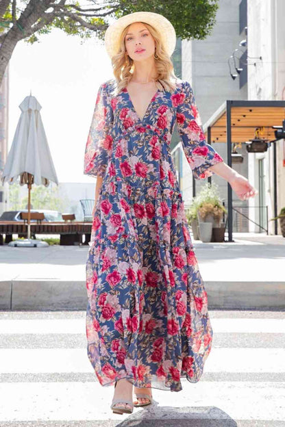 ee:some - Robe longue en V profond Trill à volants et fleurs