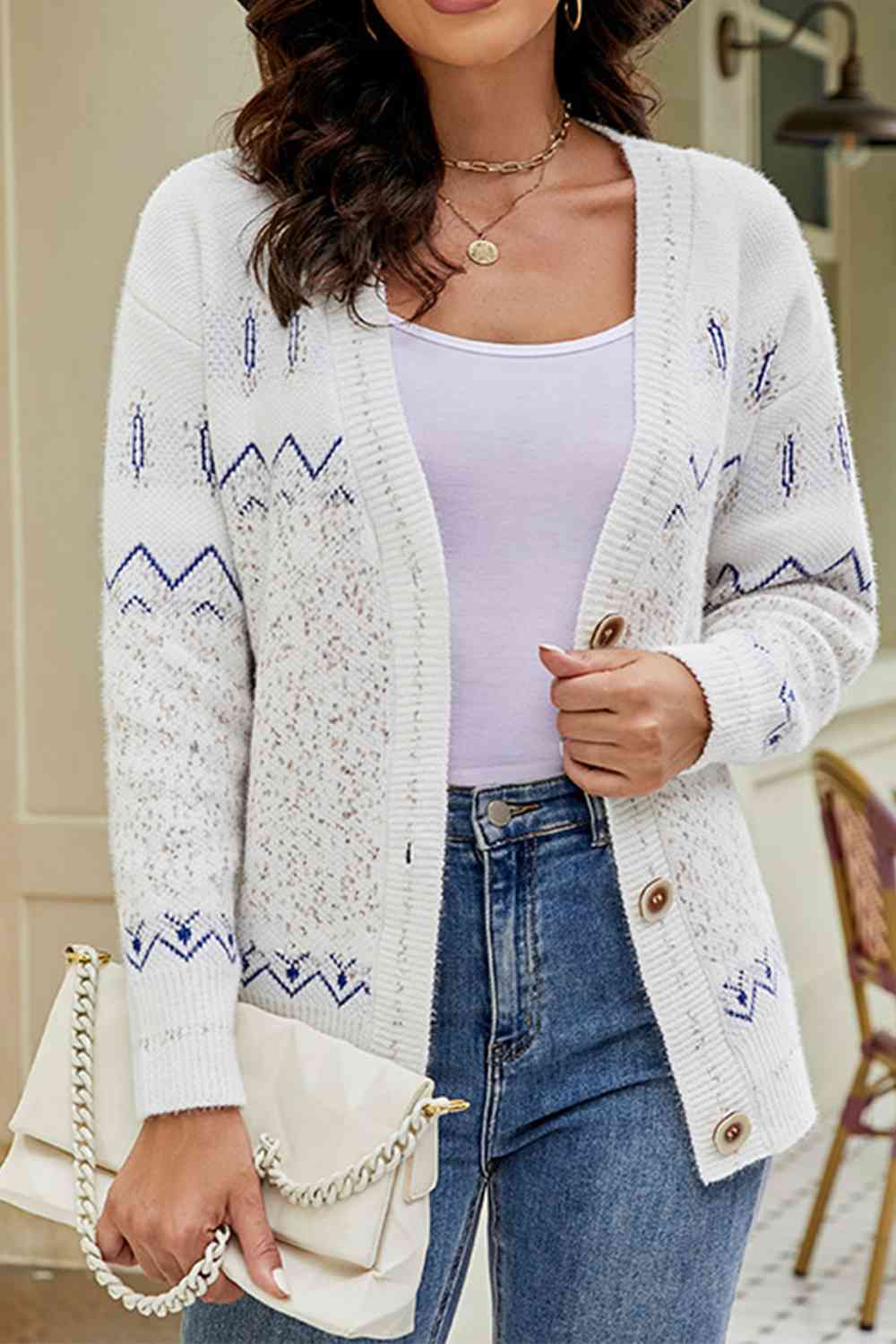 Cardigan boutonné imprimé à col en V