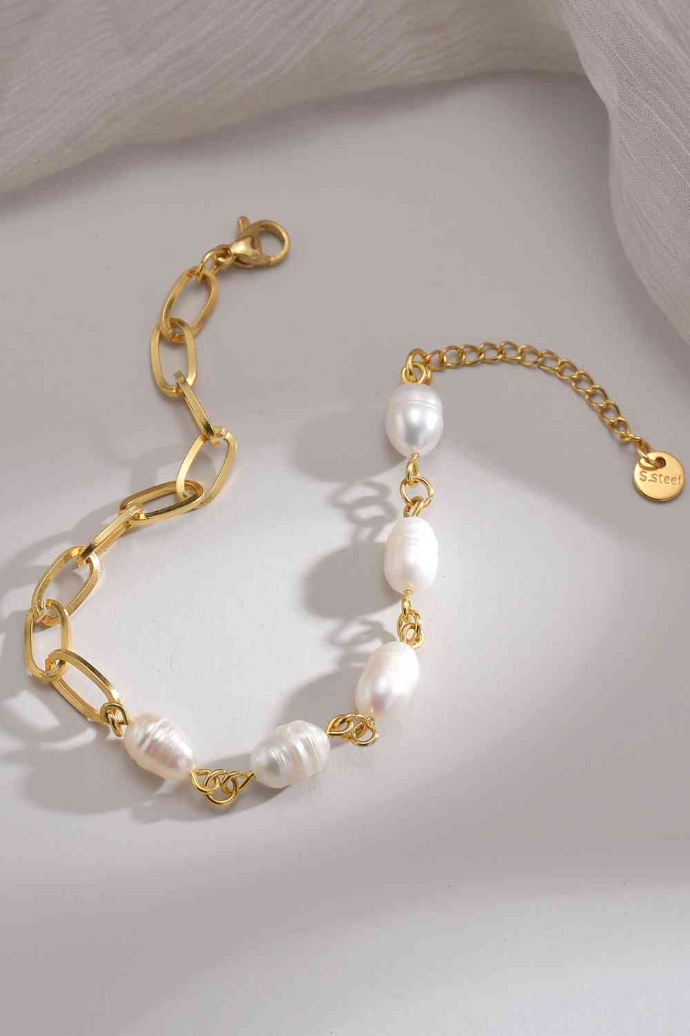 Bracelet en acier inoxydable demi-perle demi-chaîne