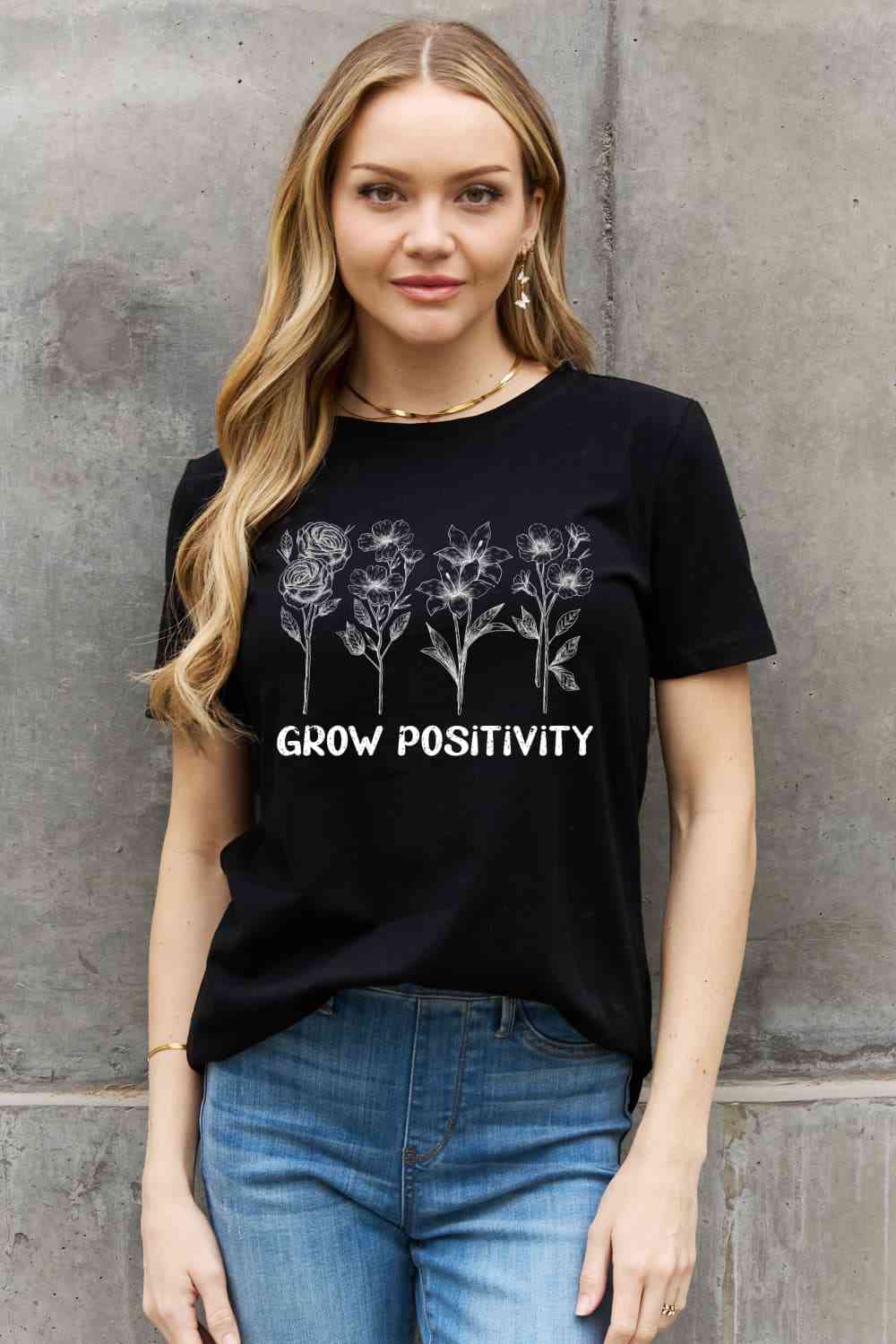 T-shirt en coton graphique Simply Love GROW POSITIVITY