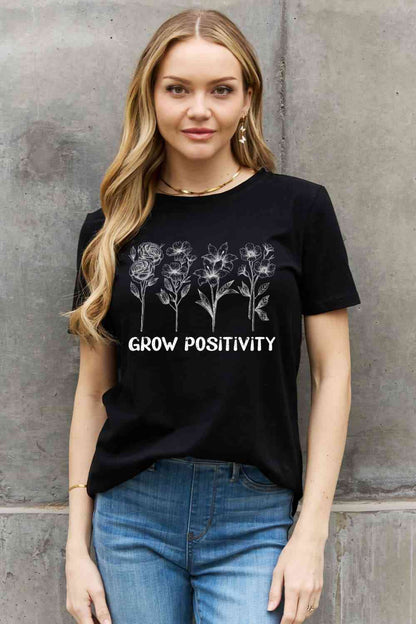 Camiseta de algodón con gráfico GROW POSITIVITY de Simply Love