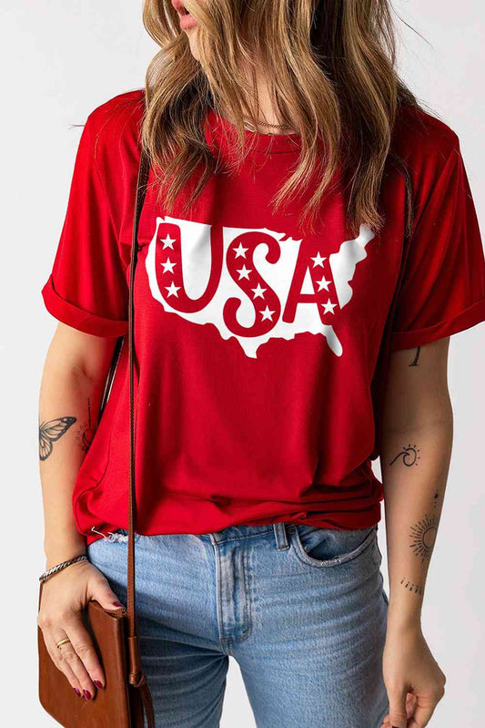Camiseta con cuello redondo y gráfico de EE. UU.