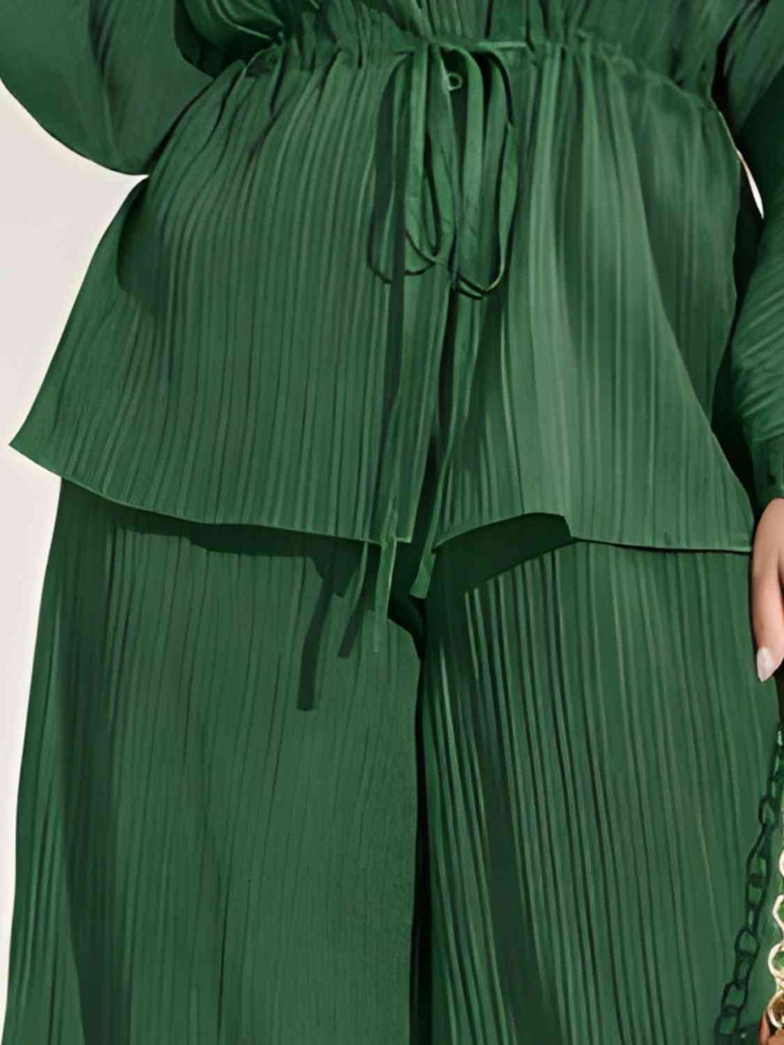 Ensemble haut boutonné à col à col et pantalon large de grande taille