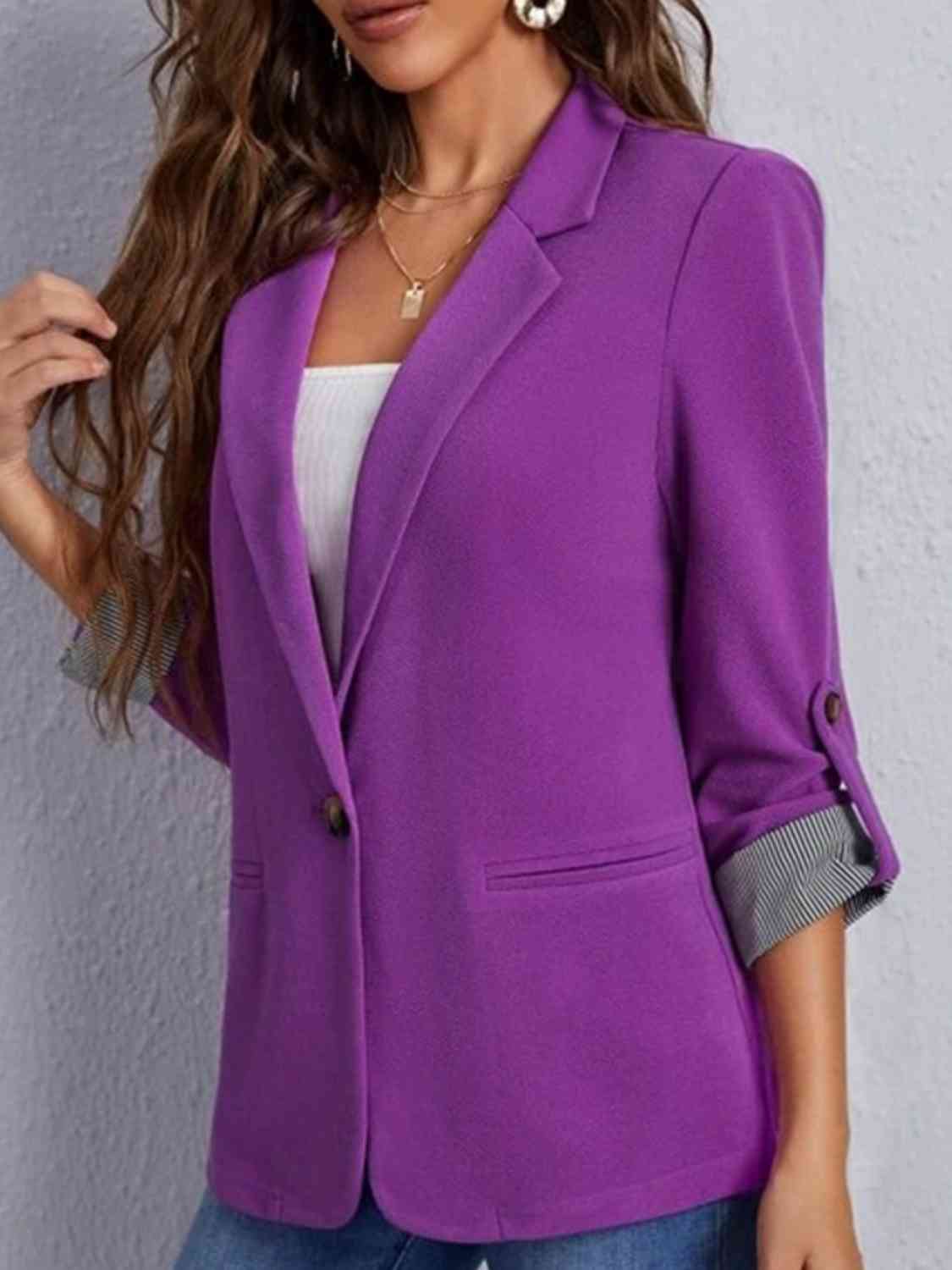 Blazer con cuello de solapa y mangas enrolladas