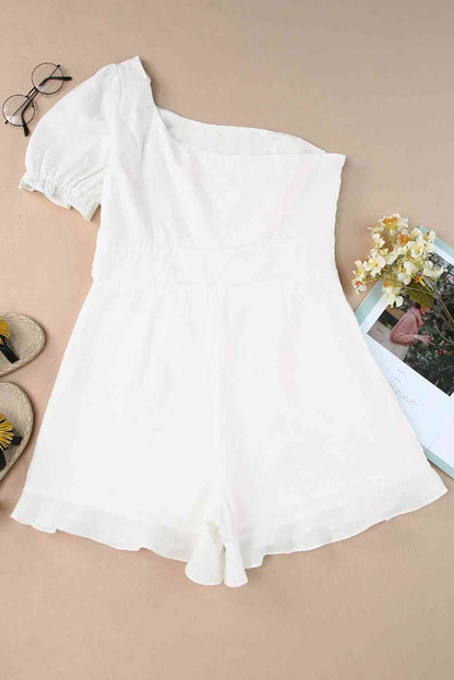 One-Shoulder Flounce Sleeve Romper