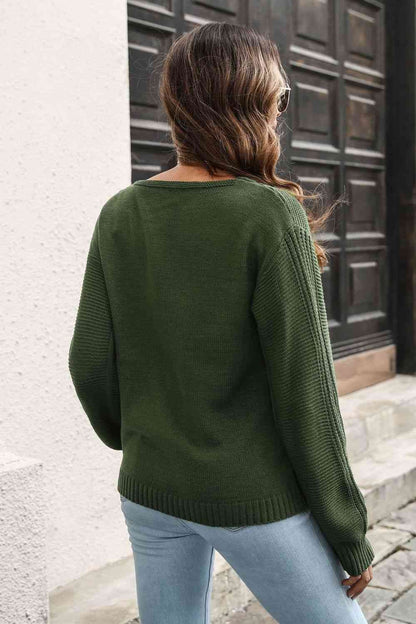 Ribbed Scoop Neck Long Sleeve Pullover Sweater