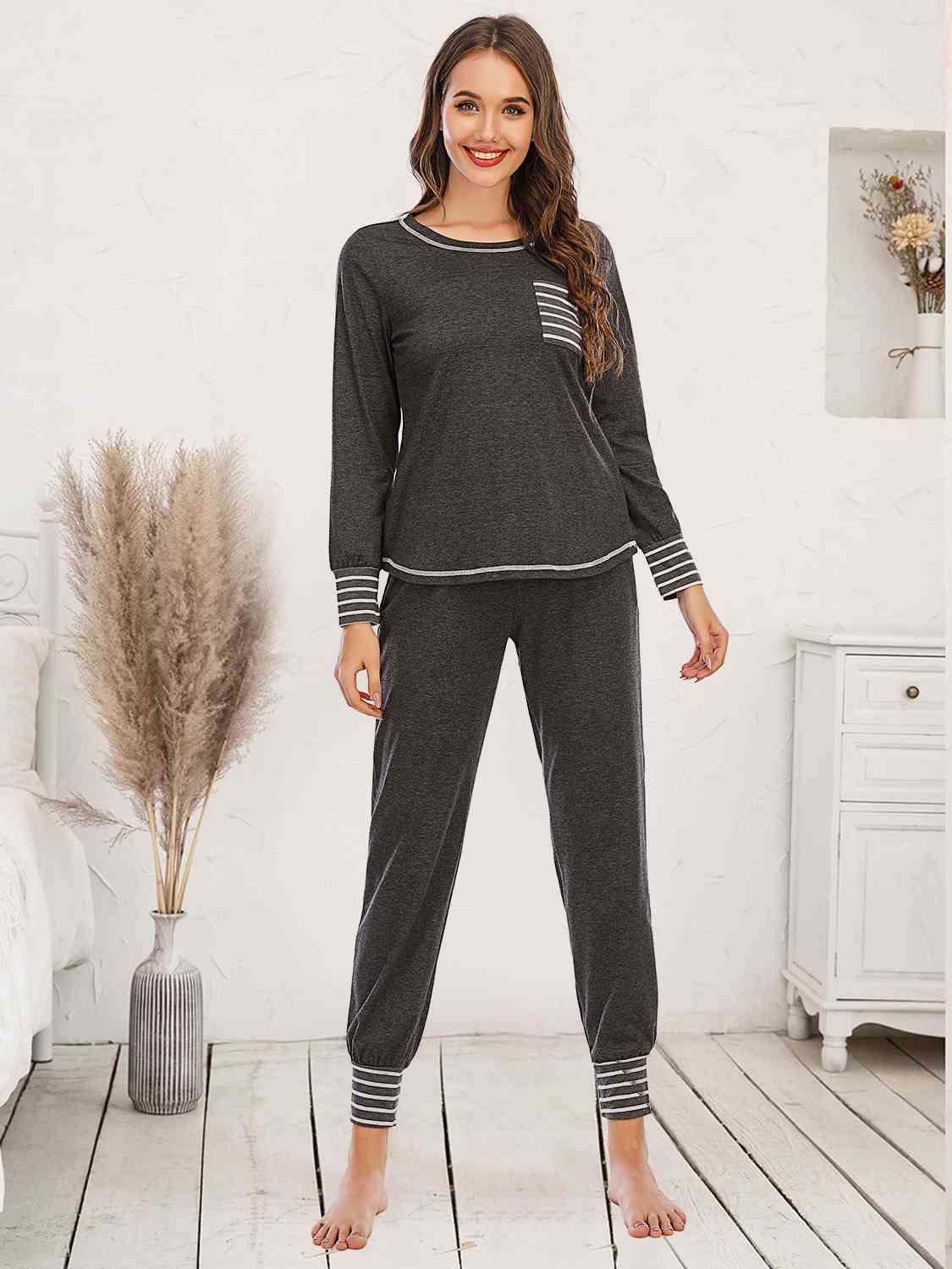 Round Neck Top and Pants Lounge Set