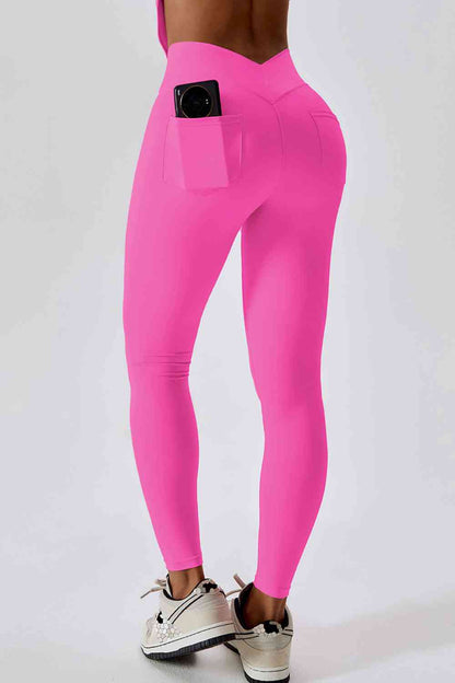 Wide Waistband Slim Fit Back Pocket Sports Leggings