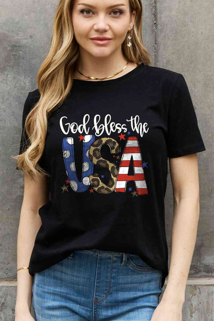 Simply Love Taille complète GOD BLESS THE USA Graphic Cotton Tee