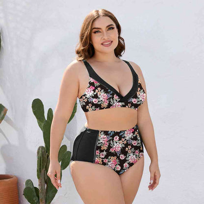 Ensemble de Bain Deux Pièces Floral Taille Haute de Grande Taille