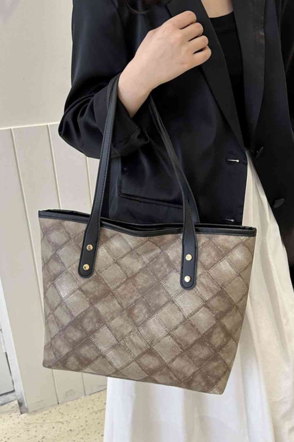 Bolso tote de cuero PU a cuadros