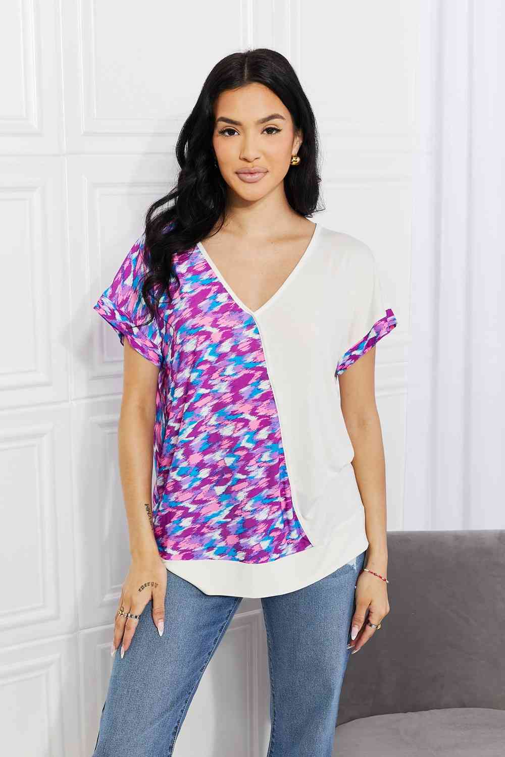 Sew In Love Full Size Open Road Printed Color Block Tee