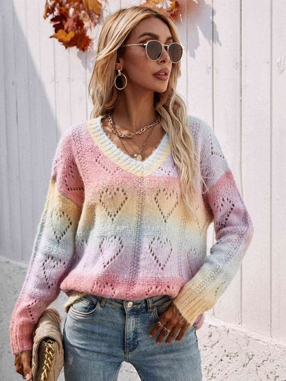 Tie-Dye V-Neck Drop Shoulder Pullover Sweater