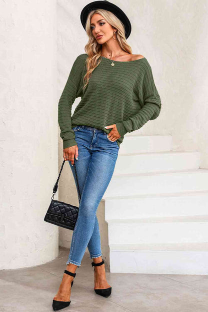 Horizontal Ribbing Round Neck Sweater