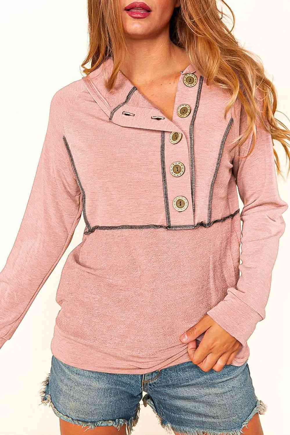 Sudadera con capucha de manga larga con botones