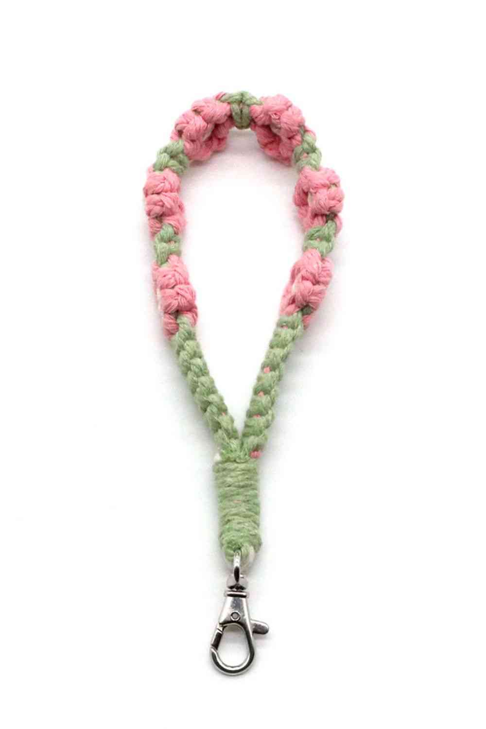 Surtido de 4 llaveros de pulsera de macramé con flores tejidas a mano