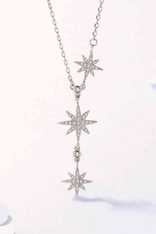 925 Sterling Silver 3 Star Drop Pendant Necklace