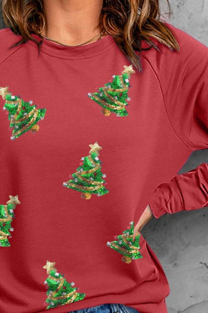 Sudadera con estampado de árbol de Navidad y parche de lentejuelas